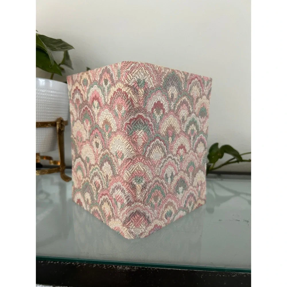 Vintage Tapestry Double Folding Photo Frame Pink Green Woven Fabric 5x7 Oval